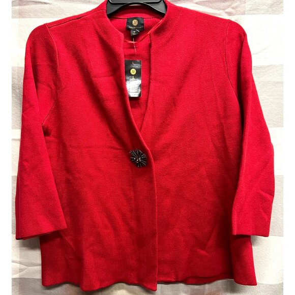 J.M. Collection (Macys) Women’s Medium Red Brooch Topper Jacket Rayon/Polyester - Picture 1 of 5